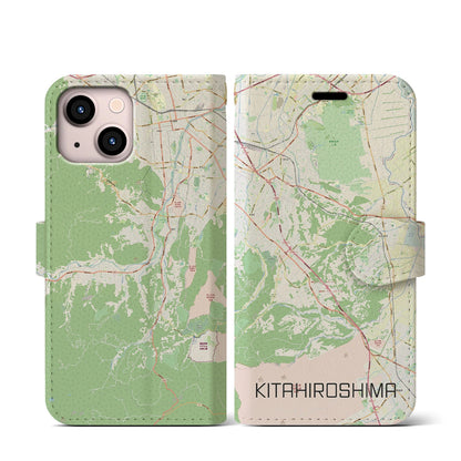 【北広島2（北海道）】地図柄iPhoneケース（手帳タイプ）ナチュラル・iPhone 13 mini 用