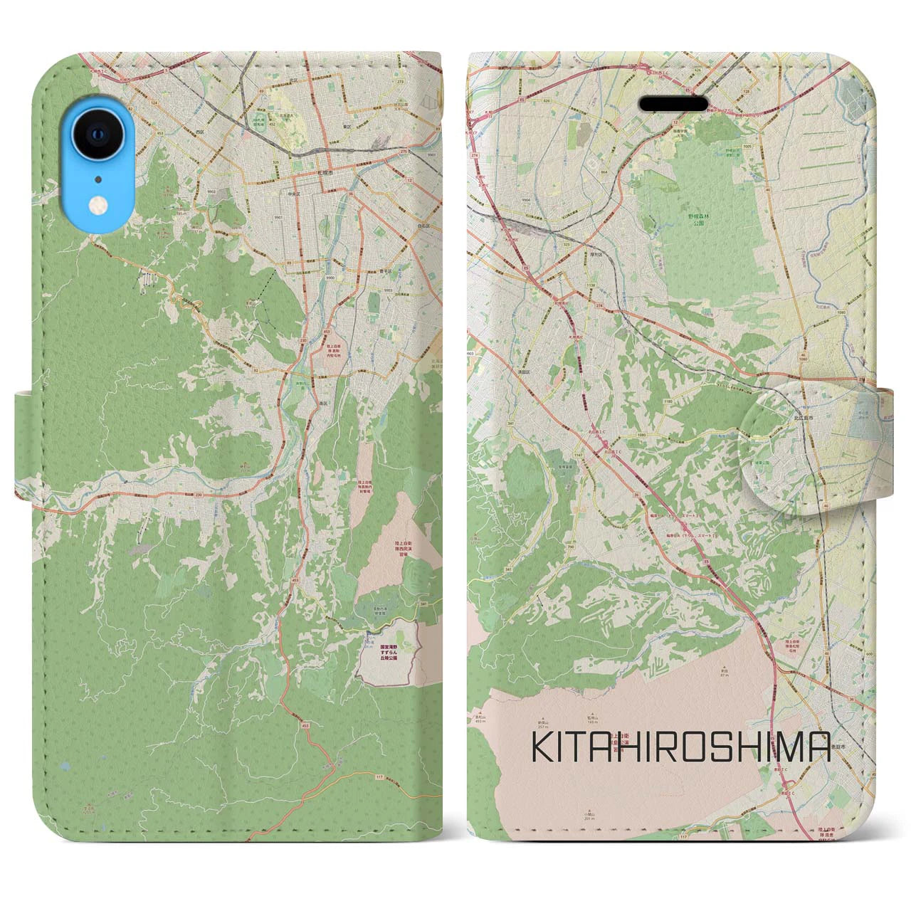 【北広島2】地図柄iPhoneケース（手帳両面タイプ・ナチュラル）iPhone XR 用