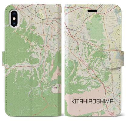 【北広島2（北海道）】地図柄iPhoneケース（手帳タイプ）ナチュラル・iPhone XS Max 用
