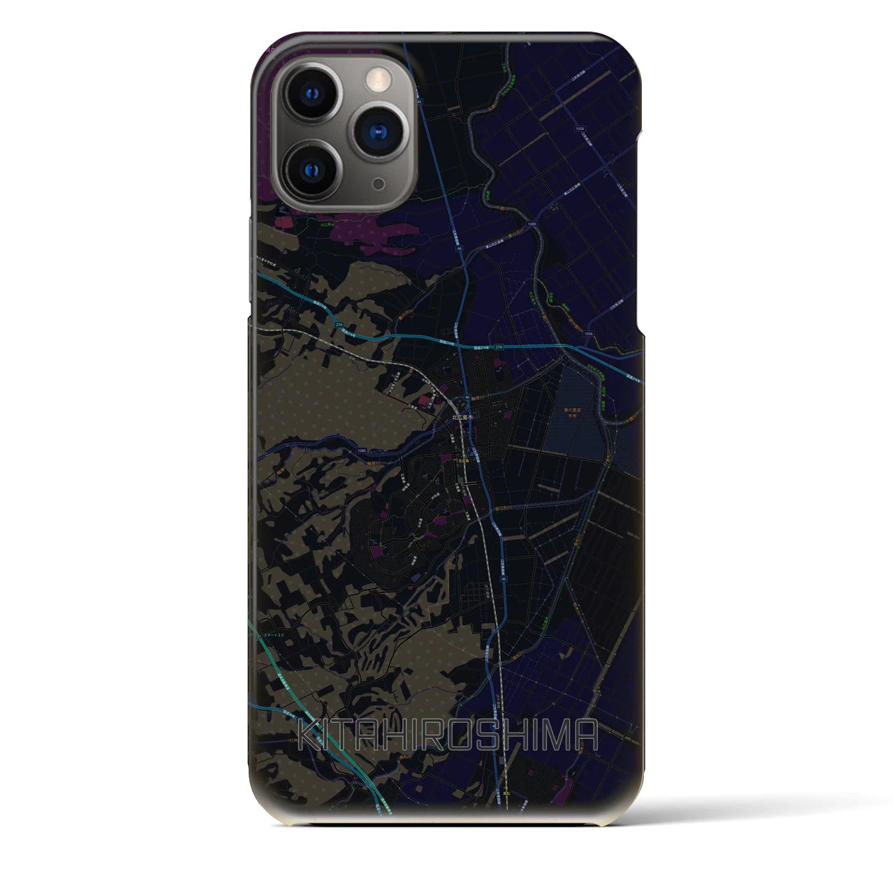 【北広島】地図柄iPhoneケース（バックカバータイプ・ブラック）iPhone 11 Pro Max 用