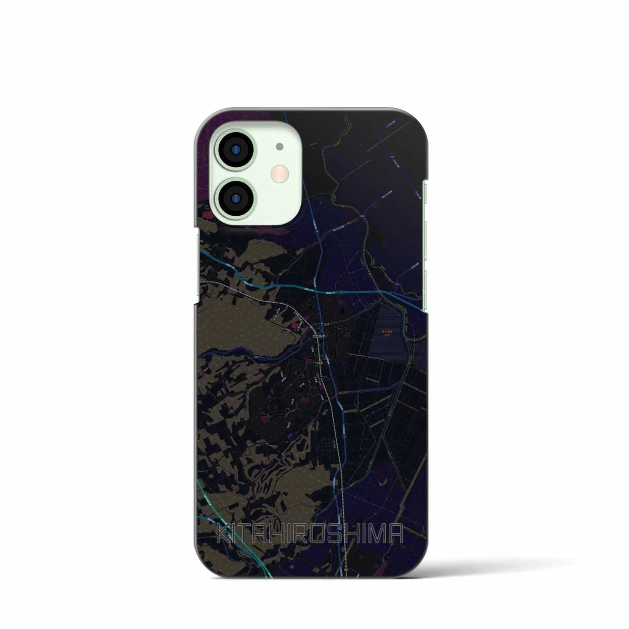 【北広島】地図柄iPhoneケース（バックカバータイプ・ブラック）iPhone 12 mini 用