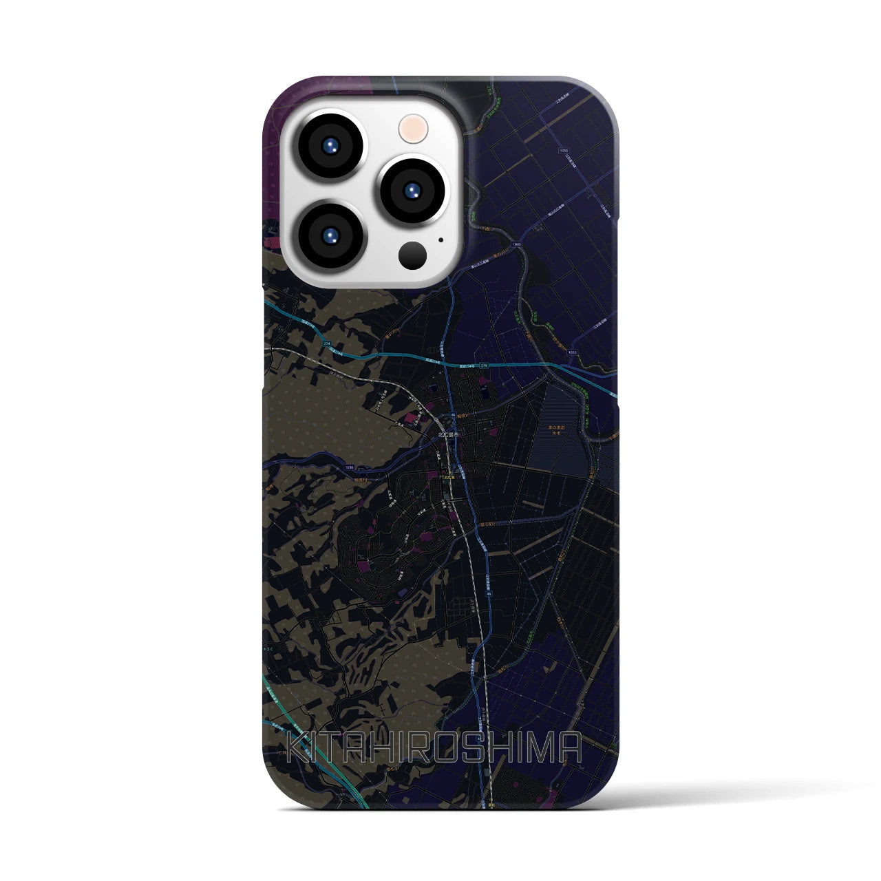 【北広島】地図柄iPhoneケース（バックカバータイプ・ブラック）iPhone 13 Pro 用