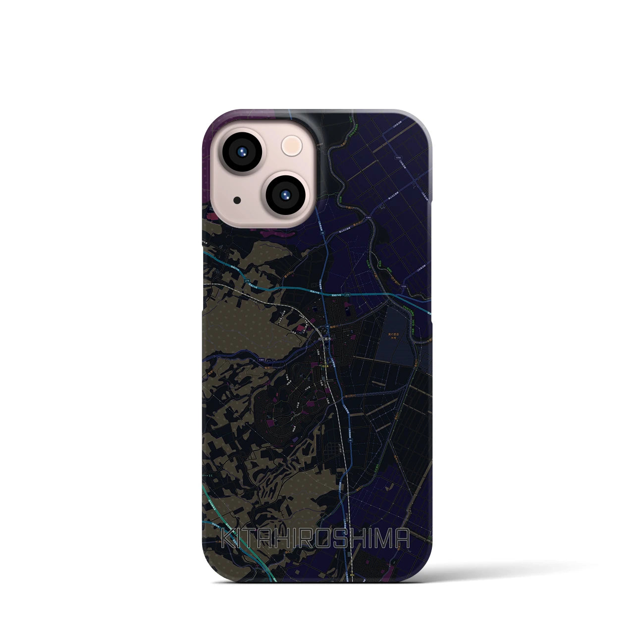 【北広島】地図柄iPhoneケース（バックカバータイプ・ブラック）iPhone 13 mini 用