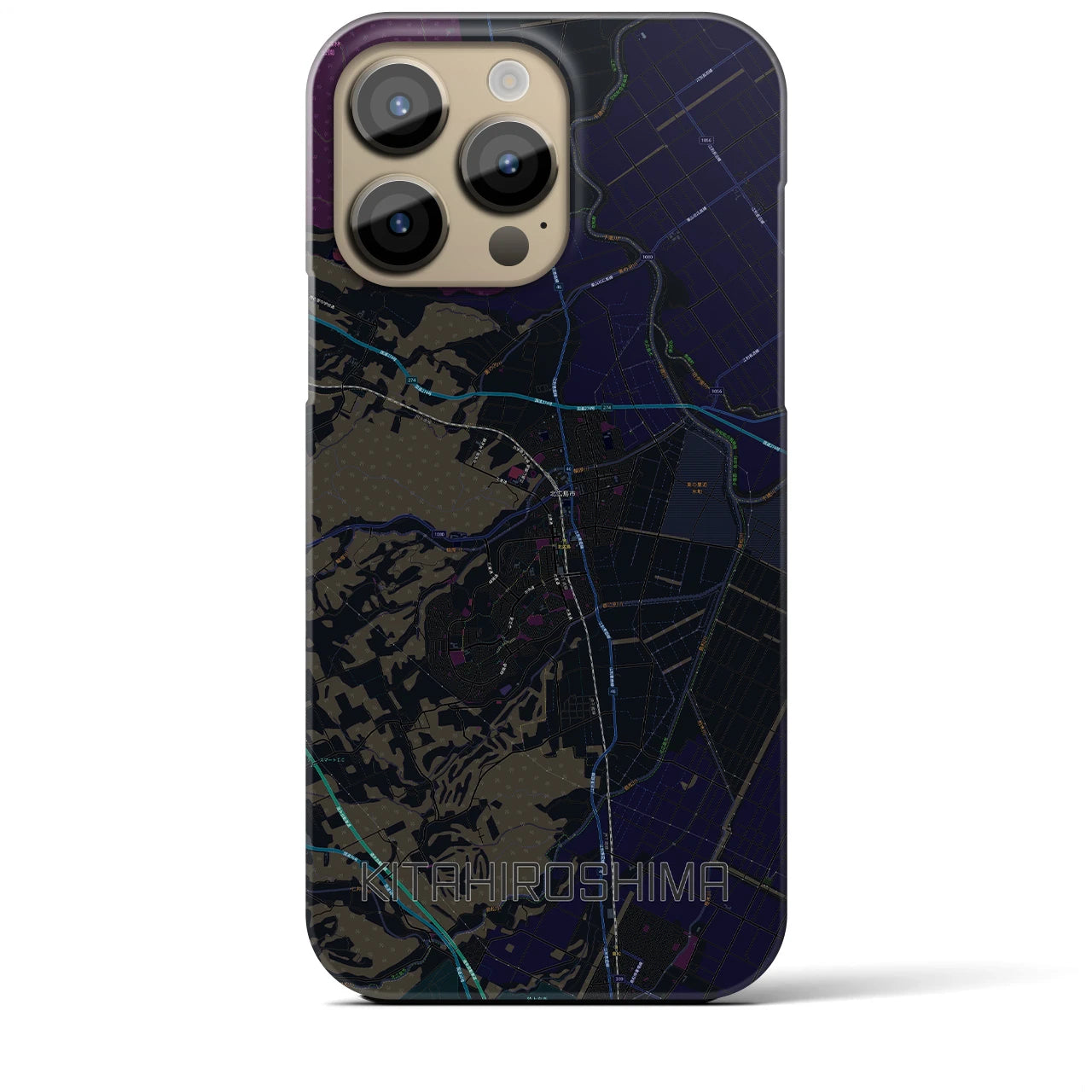 【北広島】地図柄iPhoneケース（バックカバータイプ・ブラック）iPhone 14 Pro Max 用