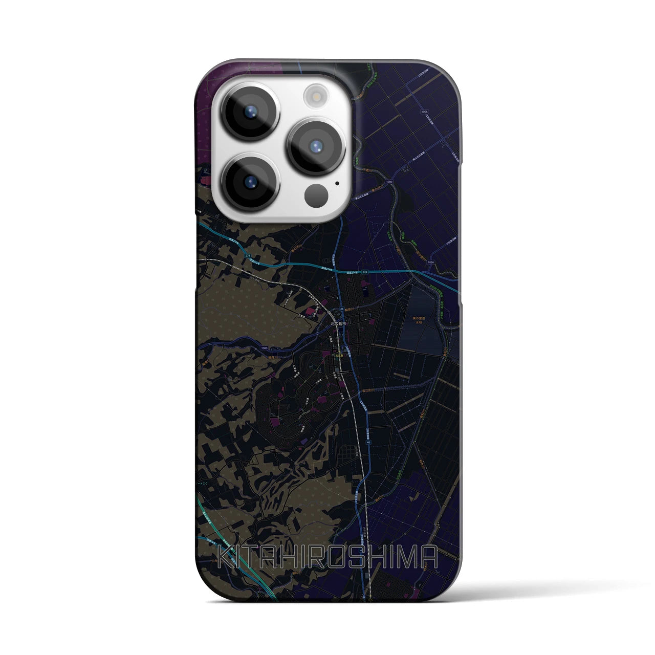 【北広島】地図柄iPhoneケース（バックカバータイプ・ブラック）iPhone 14 Pro 用