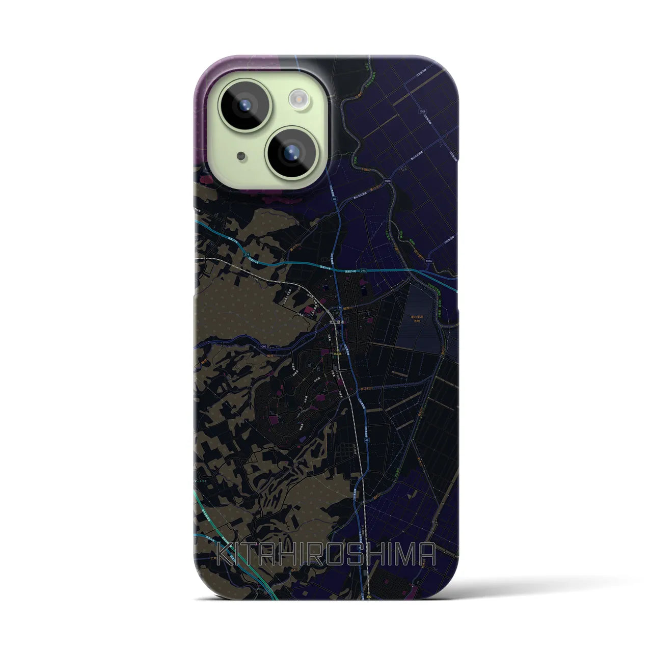 【北広島】地図柄iPhoneケース（バックカバータイプ・ブラック）iPhone 15 用