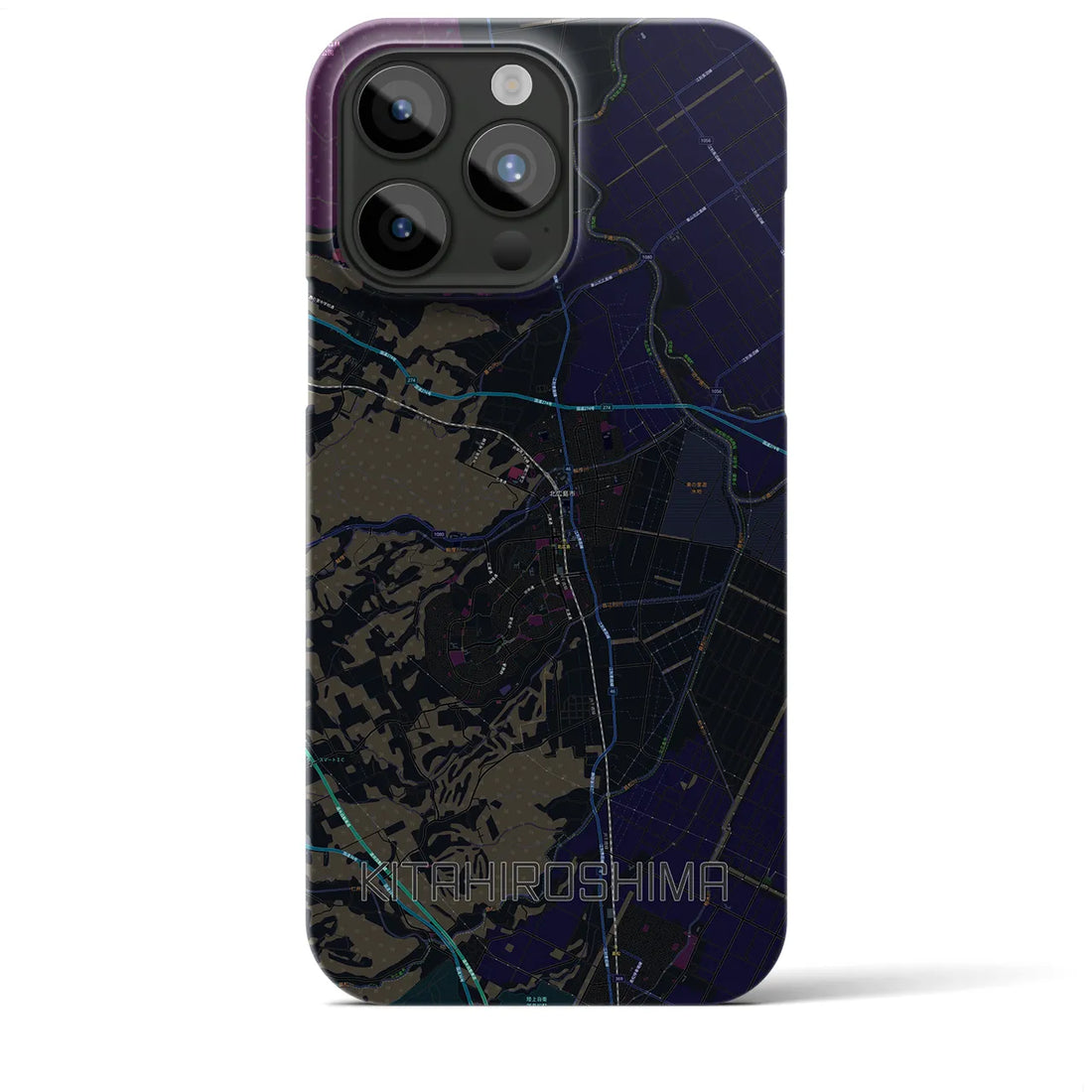 【北広島】地図柄iPhoneケース（バックカバータイプ・ブラック）iPhone 15 Pro Max 用