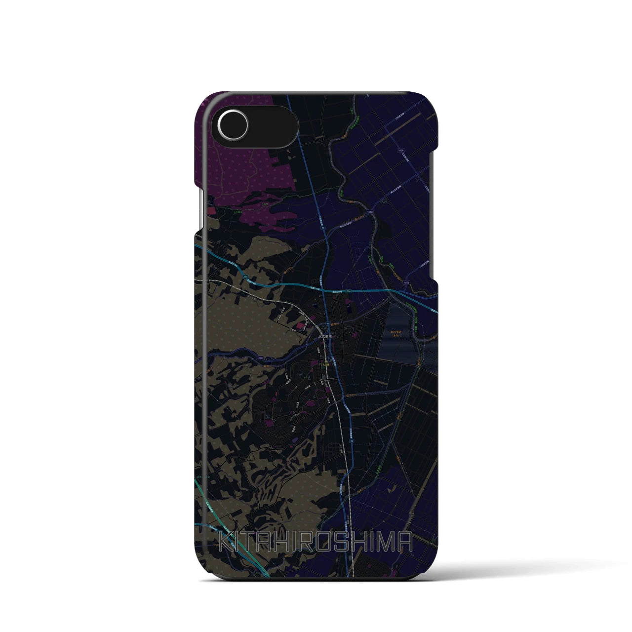 【北広島】地図柄iPhoneケース（バックカバータイプ・ブラック）iPhone SE（第3 / 第2世代） / 8 / 7 / 6s / 6 用