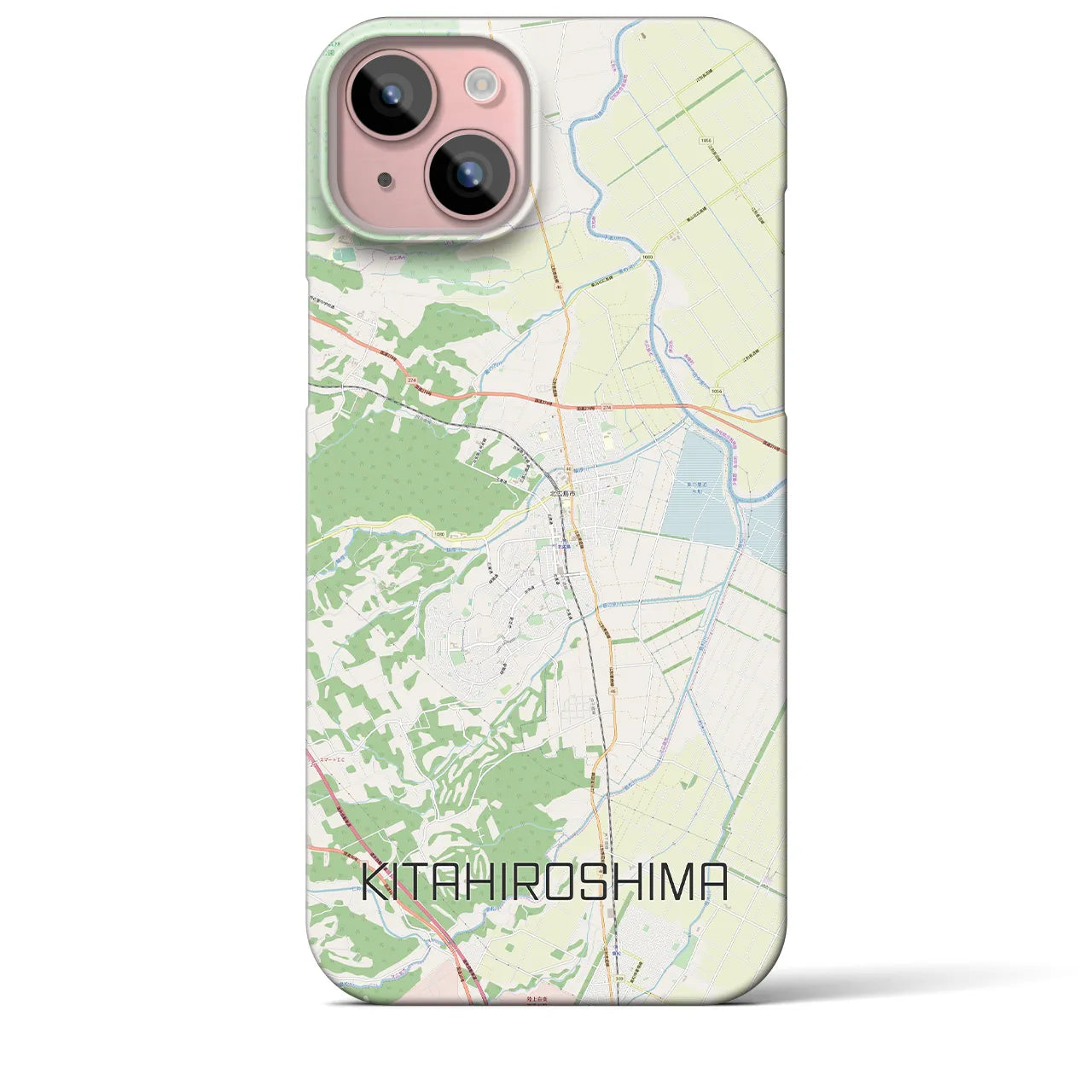 【北広島】地図柄iPhoneケース（バックカバータイプ・ナチュラル）iPhone 15 Plus 用