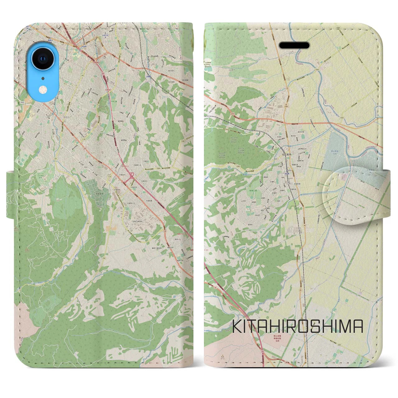 【北広島】地図柄iPhoneケース（手帳両面タイプ・ナチュラル）iPhone XR 用