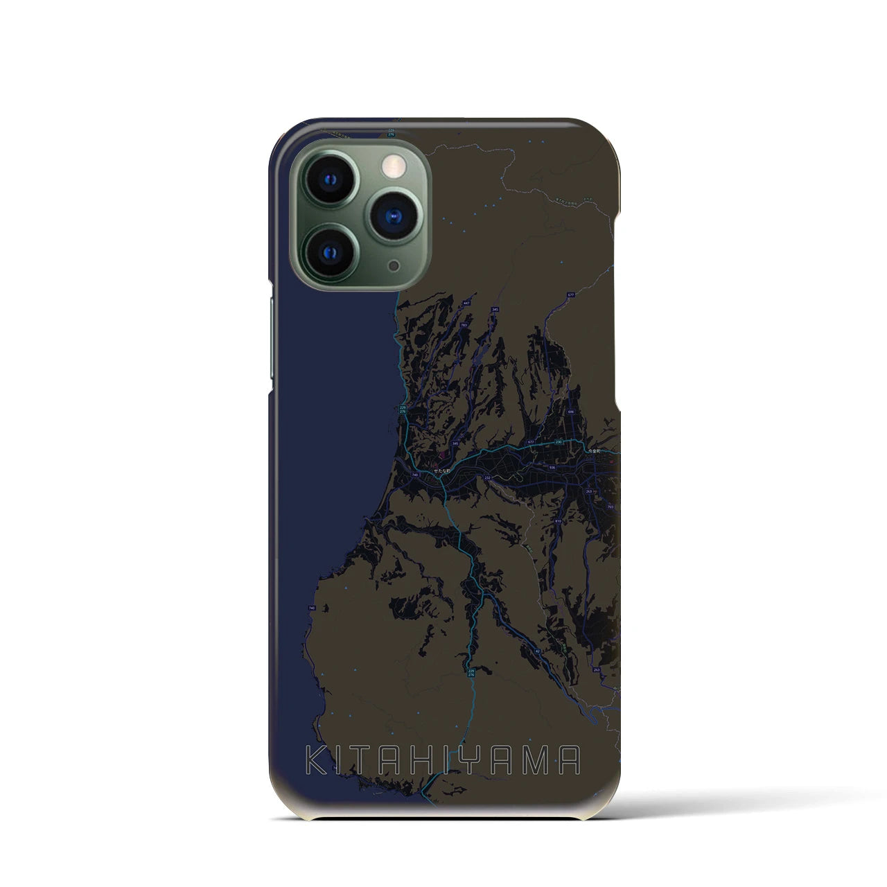 【北檜山】地図柄iPhoneケース（バックカバータイプ・ブラック）iPhone 11 Pro 用