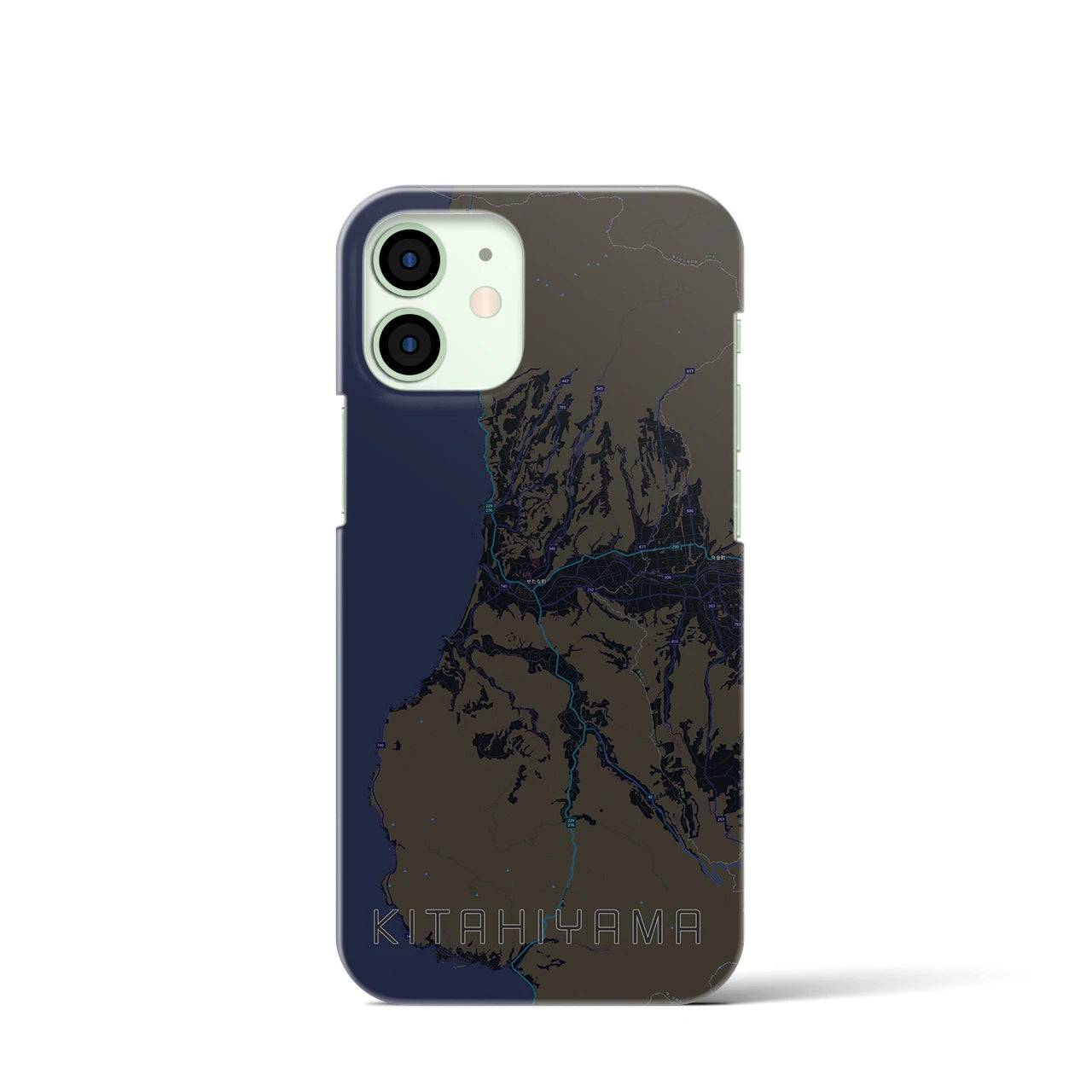 【北檜山】地図柄iPhoneケース（バックカバータイプ・ブラック）iPhone 12 mini 用