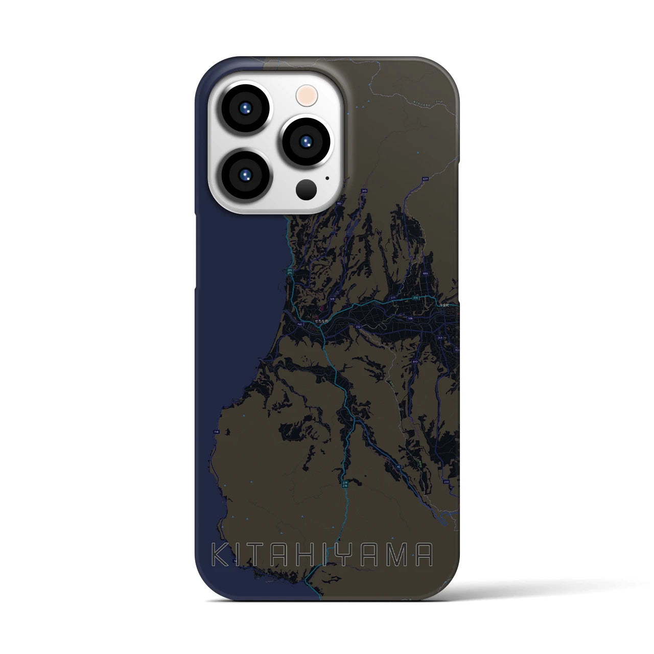 【北檜山】地図柄iPhoneケース（バックカバータイプ・ブラック）iPhone 13 Pro 用