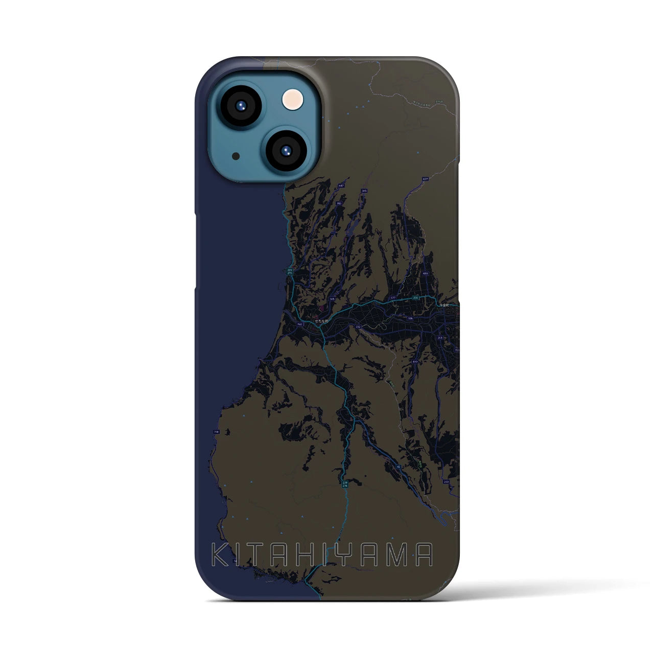 【北檜山】地図柄iPhoneケース（バックカバータイプ・ブラック）iPhone 13 用