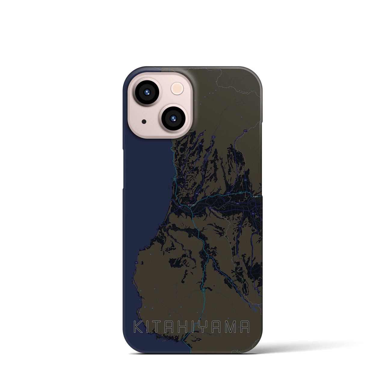 【北檜山】地図柄iPhoneケース（バックカバータイプ・ブラック）iPhone 13 mini 用