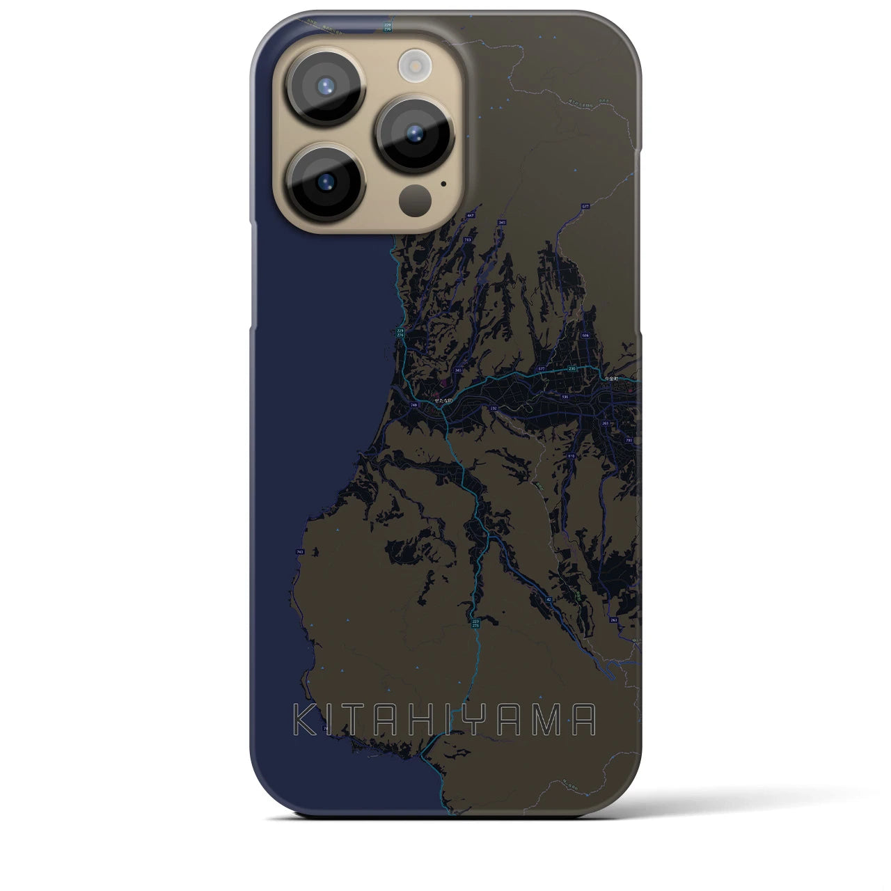 【北檜山】地図柄iPhoneケース（バックカバータイプ・ブラック）iPhone 14 Pro Max 用