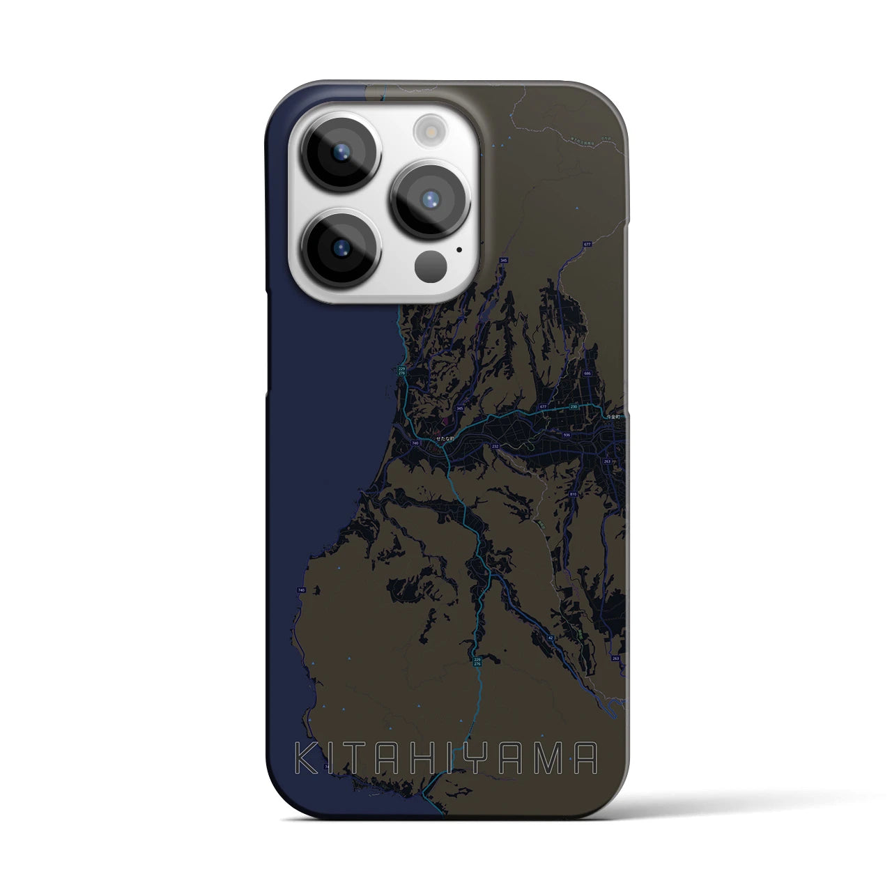 【北檜山】地図柄iPhoneケース（バックカバータイプ・ブラック）iPhone 14 Pro 用