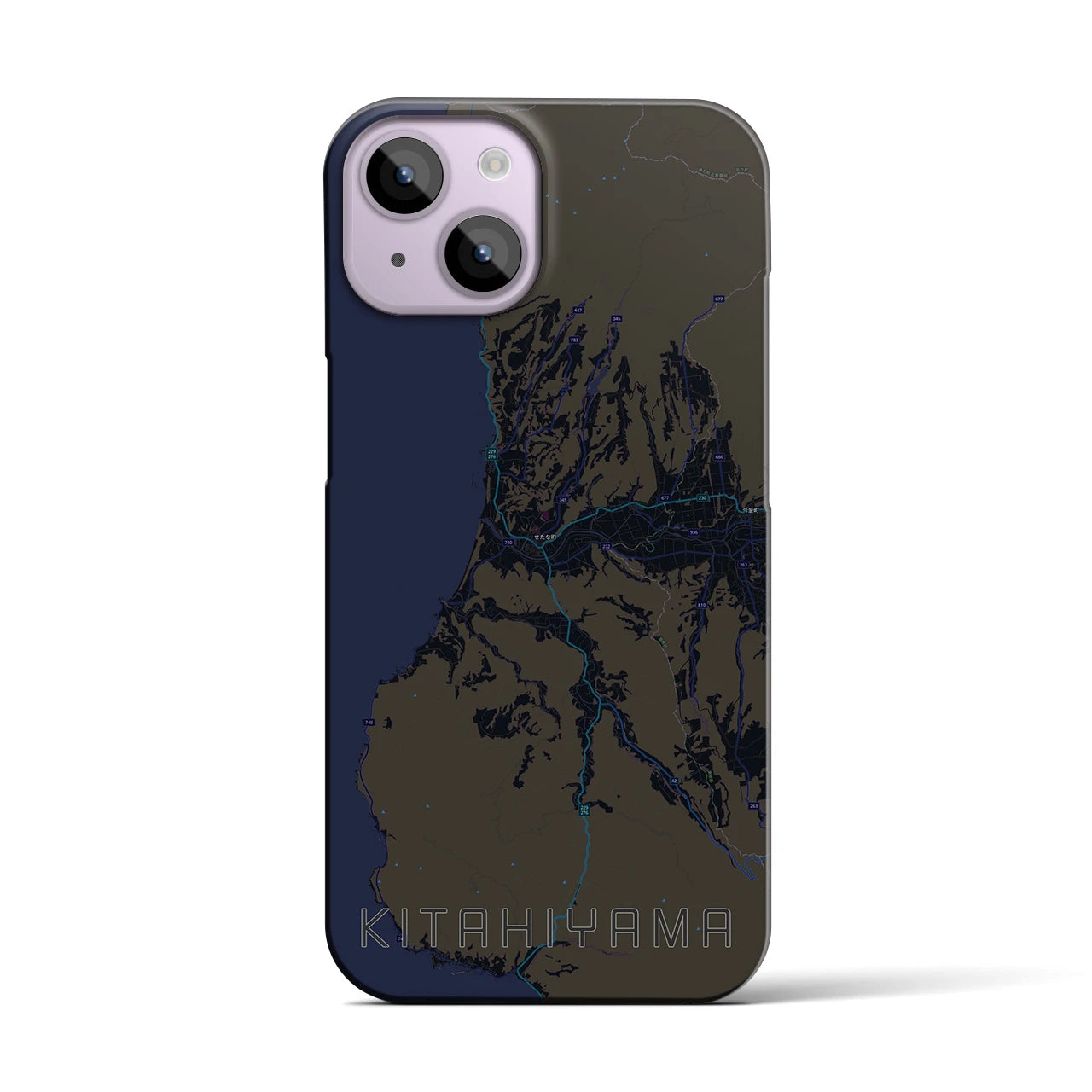 【北檜山】地図柄iPhoneケース（バックカバータイプ・ブラック）iPhone 14 用