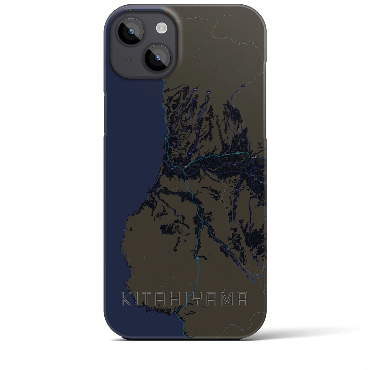 【北檜山】地図柄iPhoneケース（バックカバータイプ・ブラック）iPhone 14 Plus 用