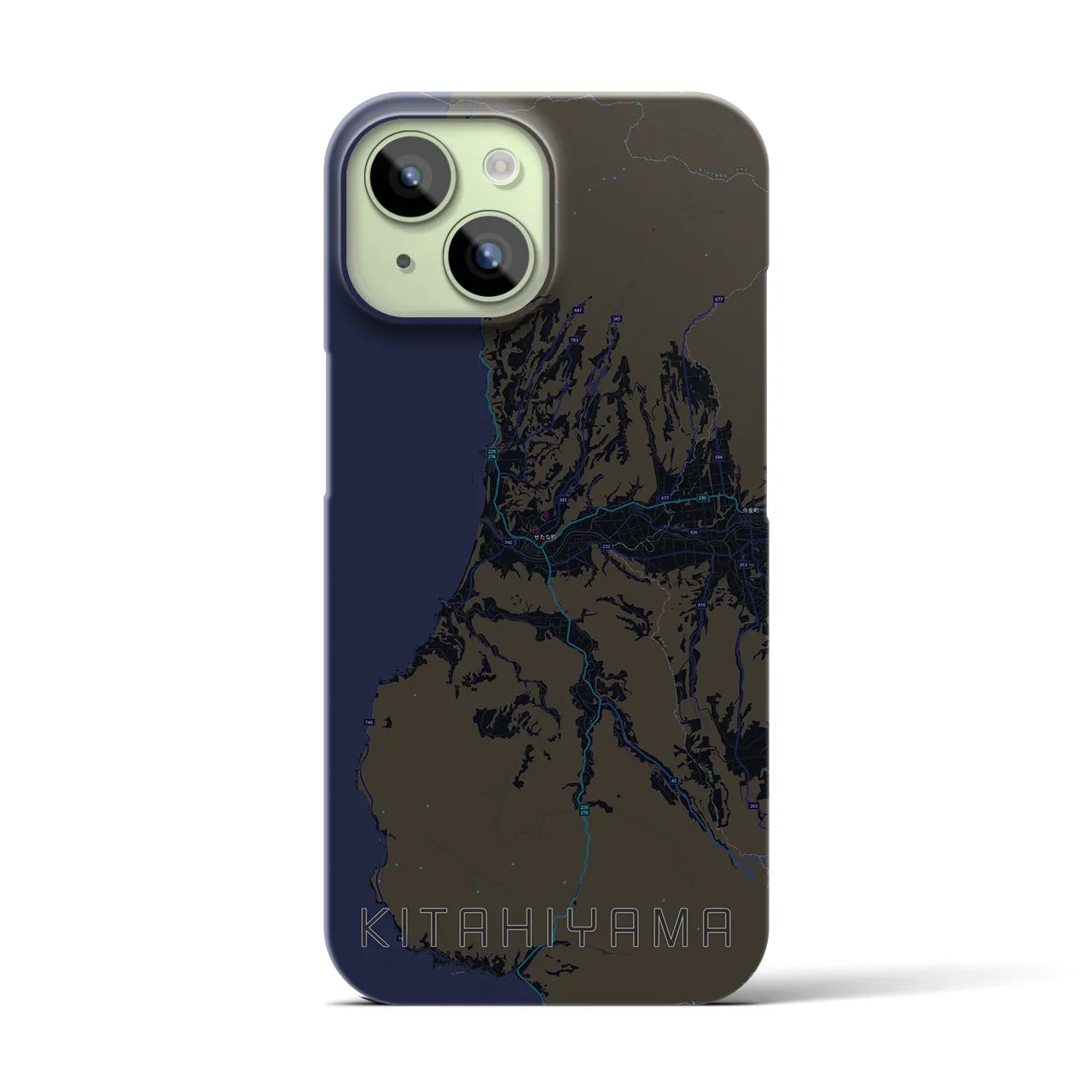 【北檜山】地図柄iPhoneケース（バックカバータイプ・ブラック）iPhone 15 用