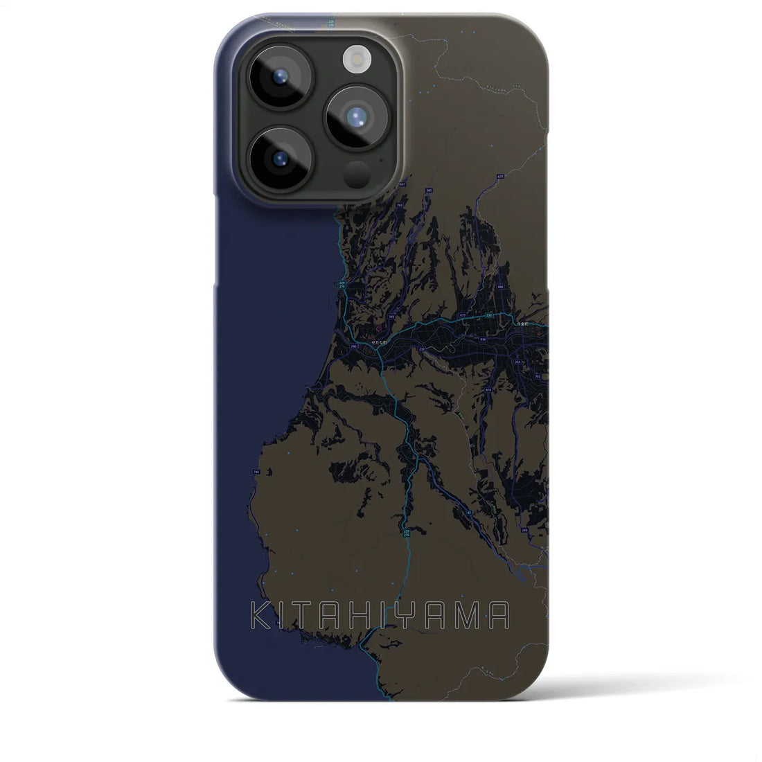 【北檜山】地図柄iPhoneケース（バックカバータイプ・ブラック）iPhone 15 Pro Max 用