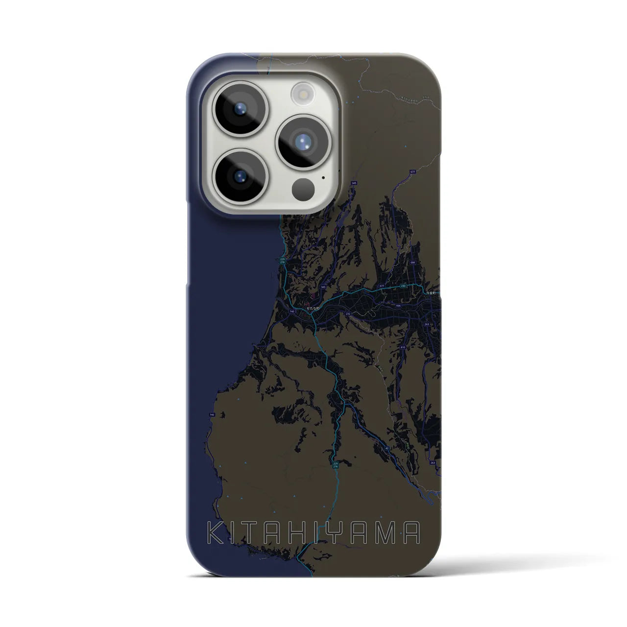 【北檜山】地図柄iPhoneケース（バックカバータイプ・ブラック）iPhone 15 Pro 用