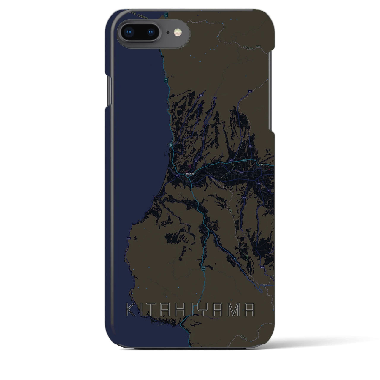 【北檜山】地図柄iPhoneケース（バックカバータイプ・ブラック）iPhone 8Plus /7Plus / 6sPlus / 6Plus 用