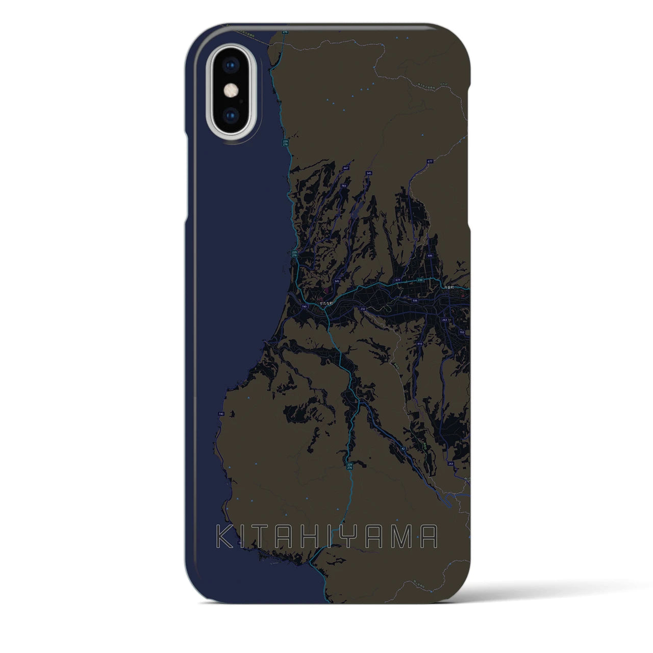 【北檜山】地図柄iPhoneケース（バックカバータイプ・ブラック）iPhone XS Max 用