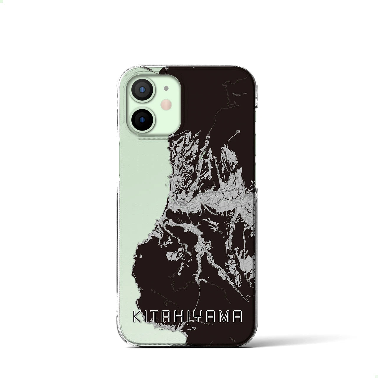 【北檜山】地図柄iPhoneケース（クリアタイプ・モノトーン）iPhone 12 mini 用