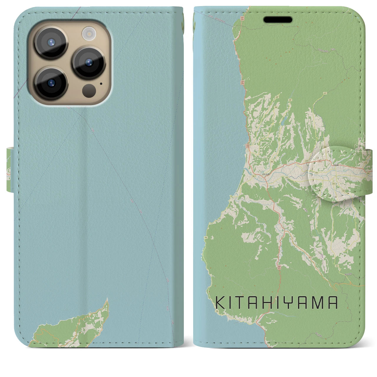 【北檜山】地図柄iPhoneケース（手帳両面タイプ・ナチュラル）iPhone 14 Pro Max 用