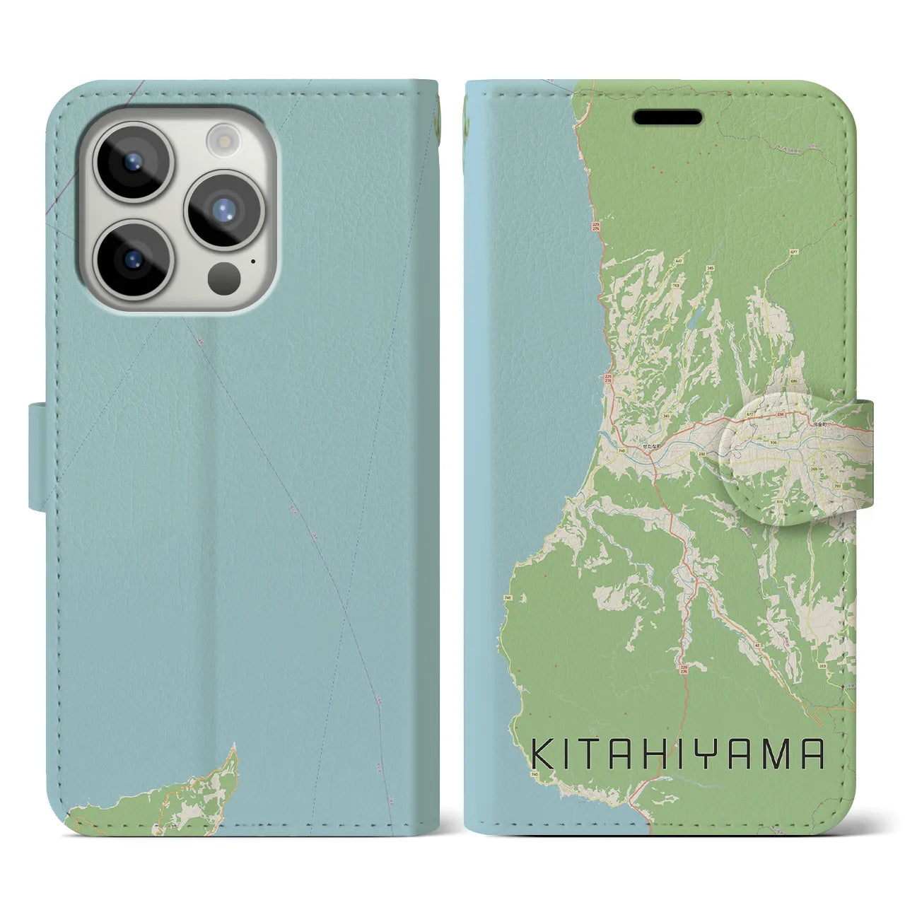 【北檜山】地図柄iPhoneケース（手帳両面タイプ・ナチュラル）iPhone 15 Pro 用