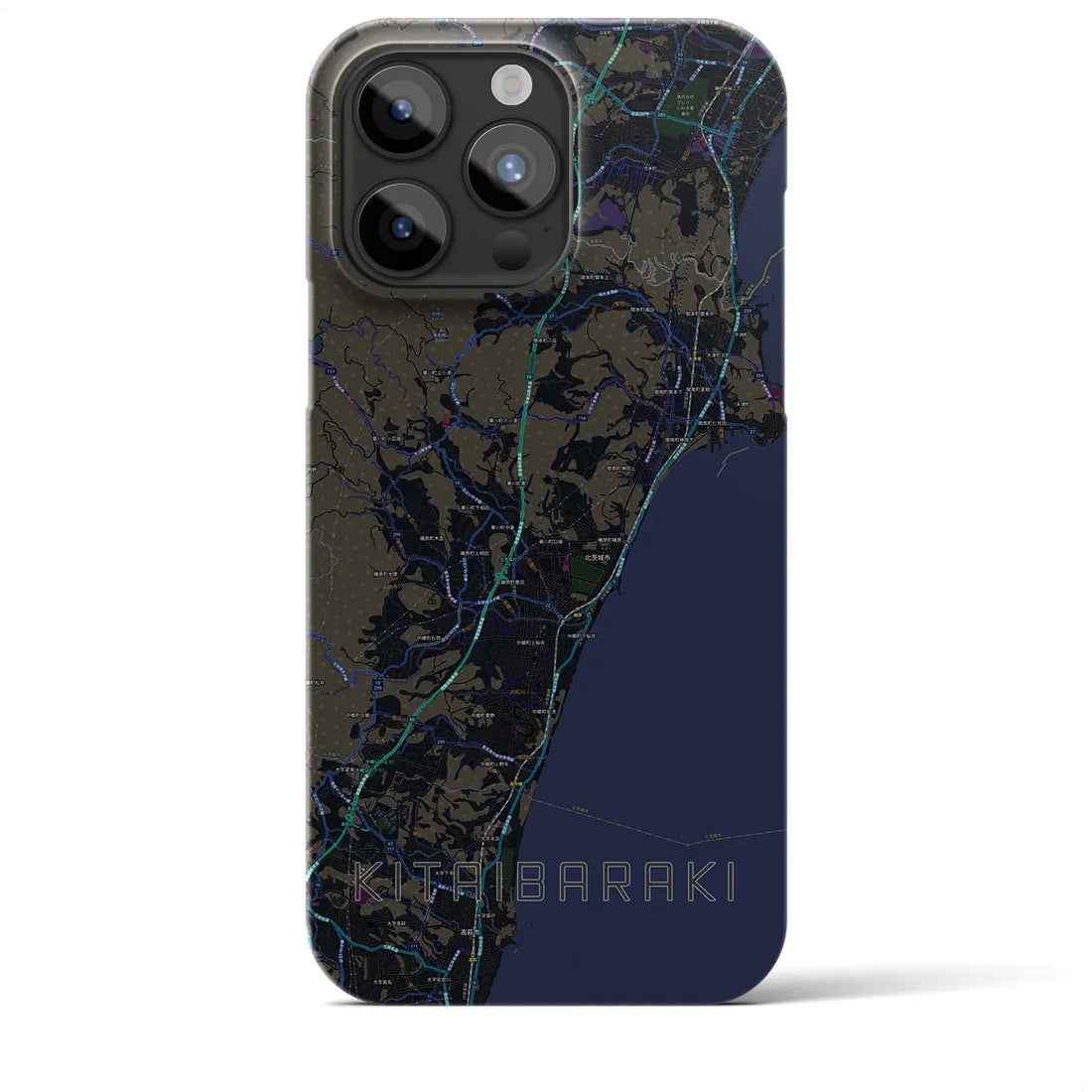 【北茨城】地図柄iPhoneケース（バックカバータイプ・ブラック）iPhone 15 Pro Max 用