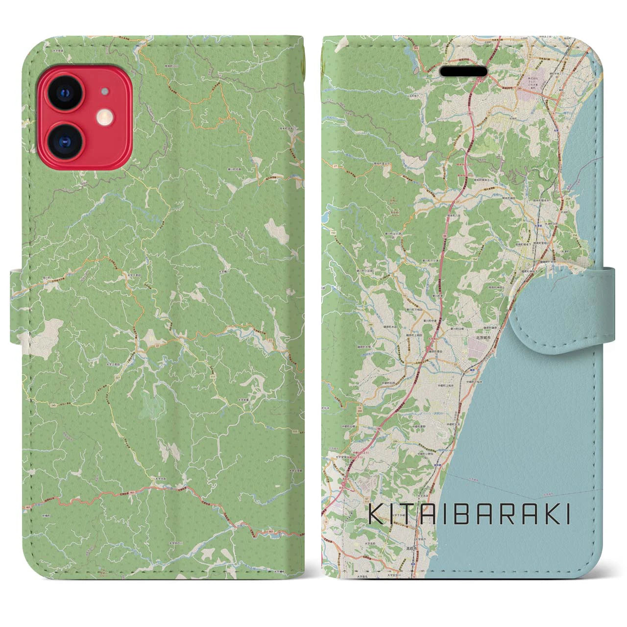 【北茨城】地図柄iPhoneケース（手帳両面タイプ・ナチュラル）iPhone 11 用