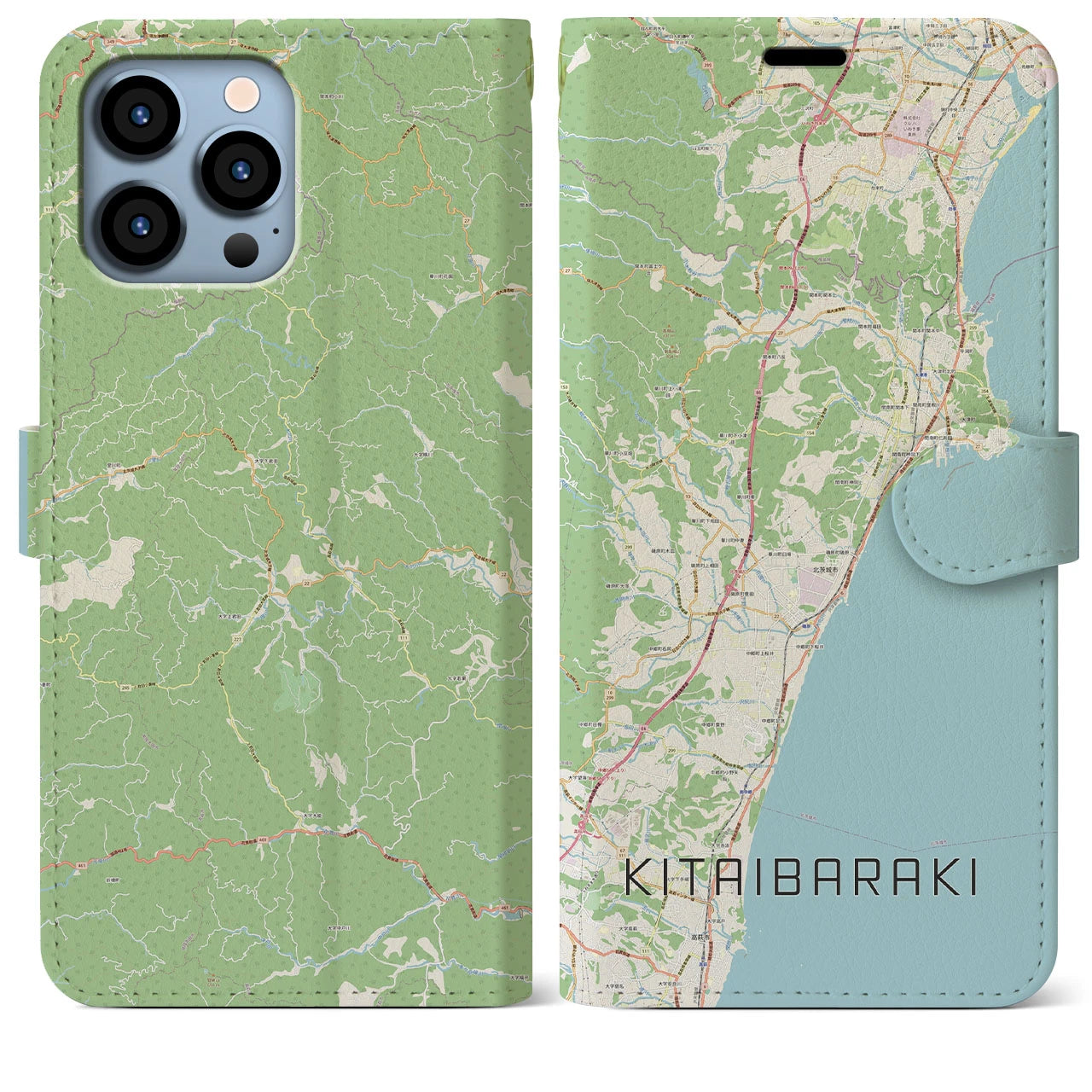 【北茨城】地図柄iPhoneケース（手帳両面タイプ・ナチュラル）iPhone 13 Pro Max 用