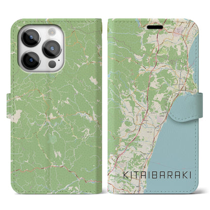 【北茨城】地図柄iPhoneケース（手帳両面タイプ・ナチュラル）iPhone 14 Pro 用