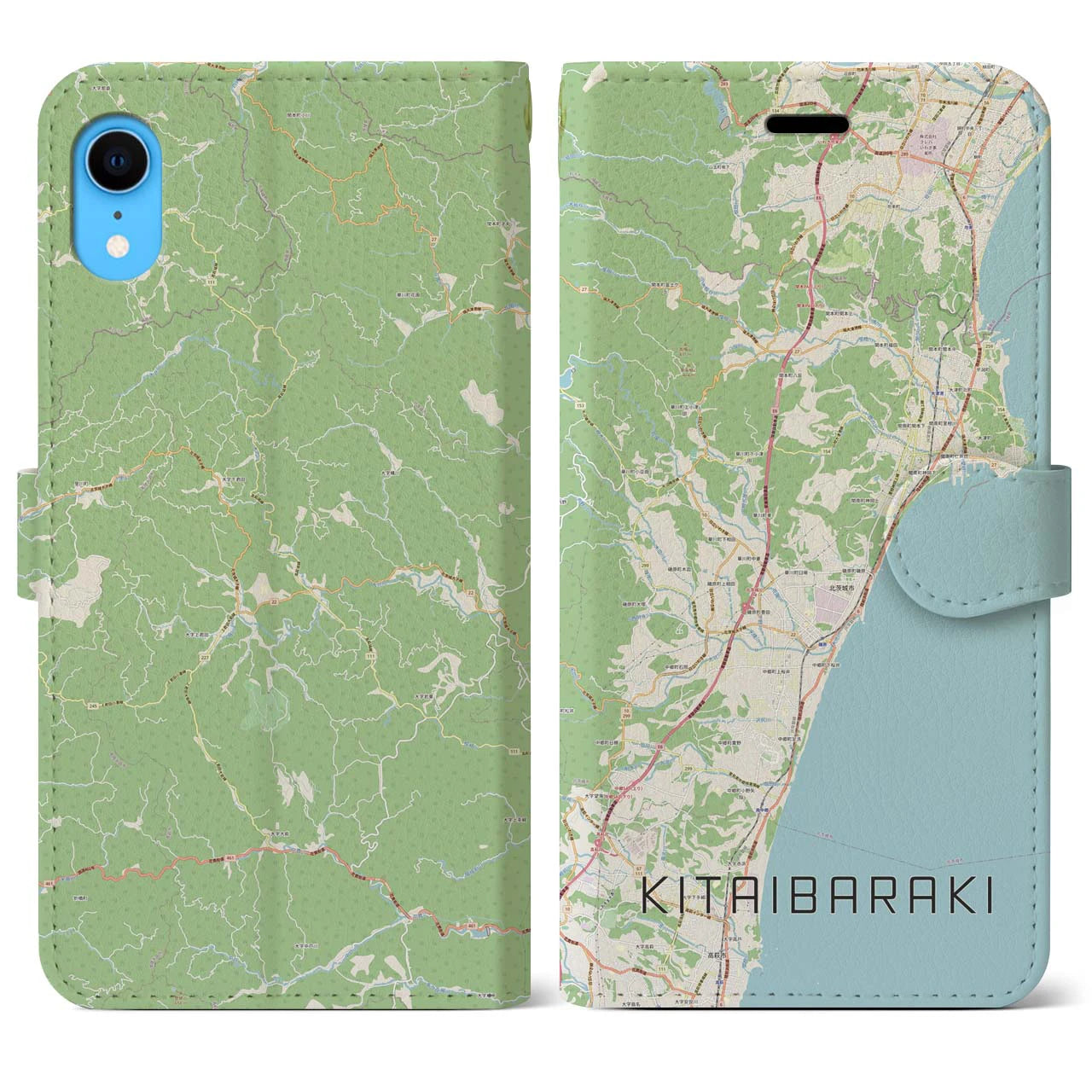 【北茨城】地図柄iPhoneケース（手帳両面タイプ・ナチュラル）iPhone XR 用