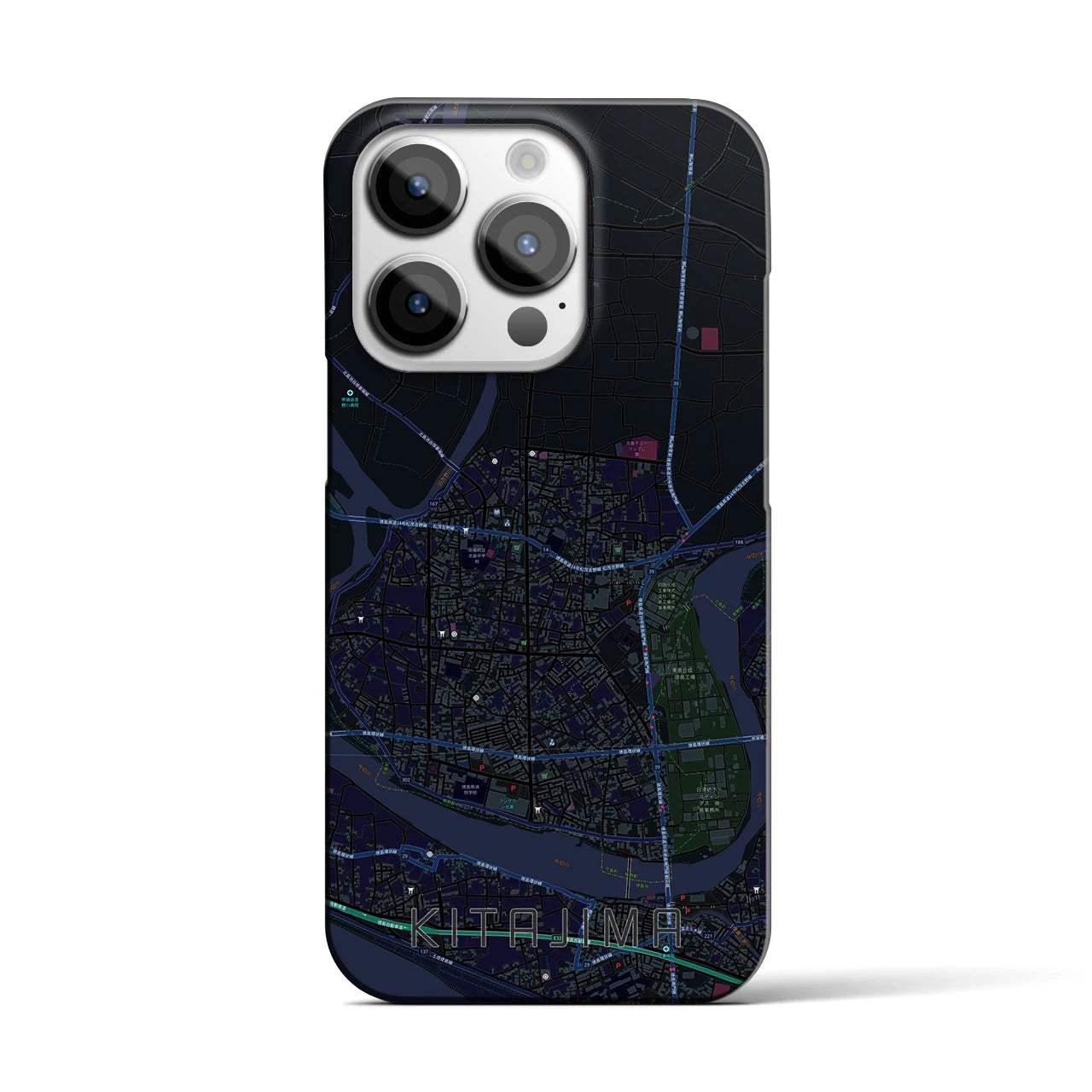【北島】地図柄iPhoneケース（バックカバータイプ・ブラック）iPhone 14 Pro 用