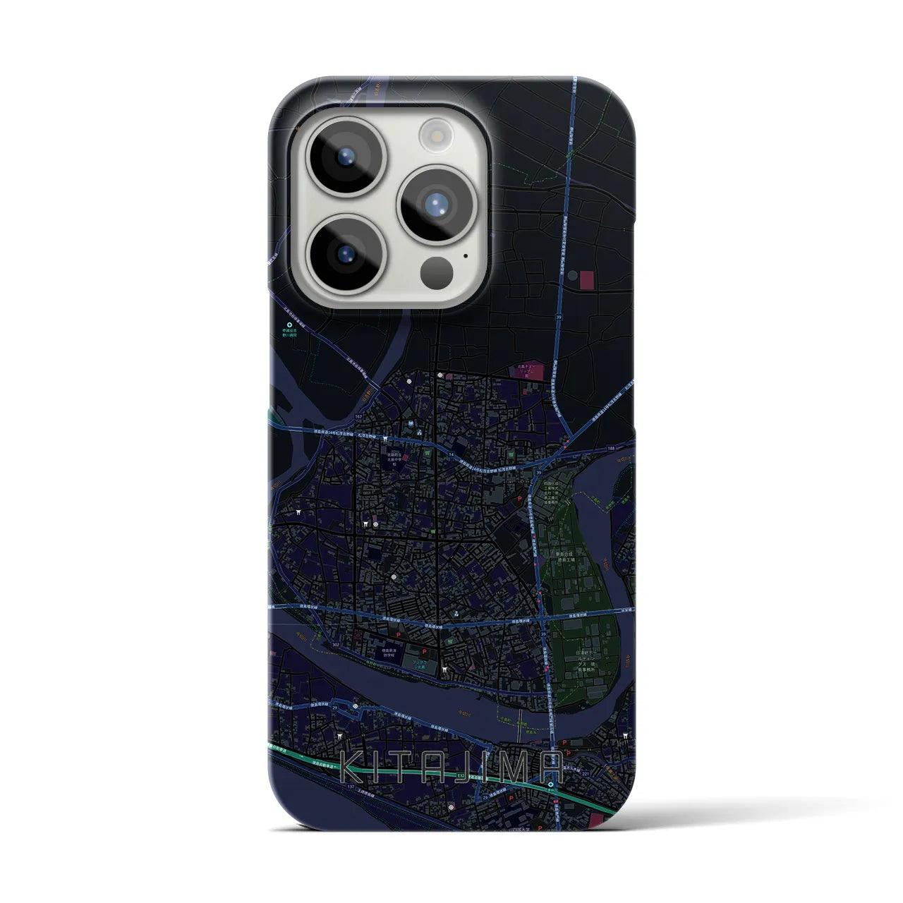 【北島】地図柄iPhoneケース（バックカバータイプ・ブラック）iPhone 15 Pro 用