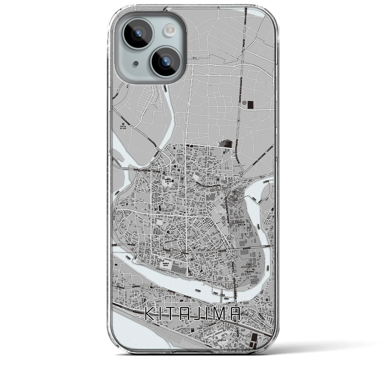 【北島】地図柄iPhoneケース（クリアタイプ・モノトーン）iPhone 15 Plus 用