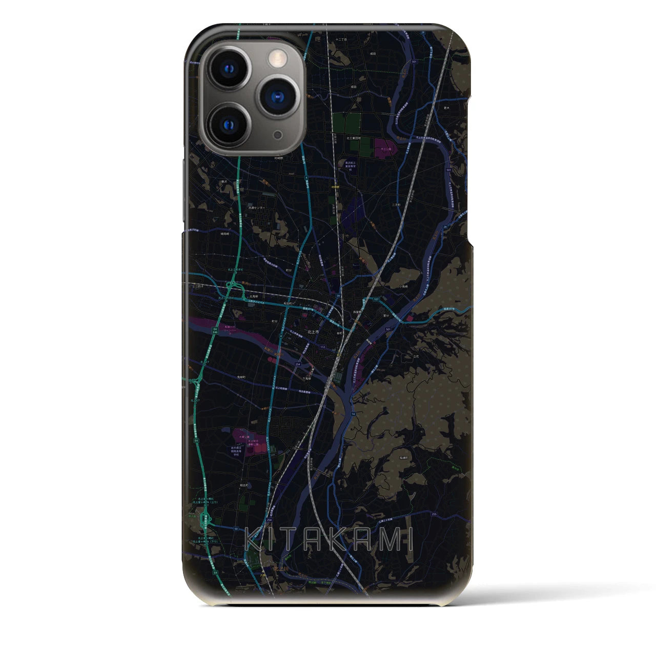 【北上】地図柄iPhoneケース（バックカバータイプ・ブラック）iPhone 11 Pro Max 用