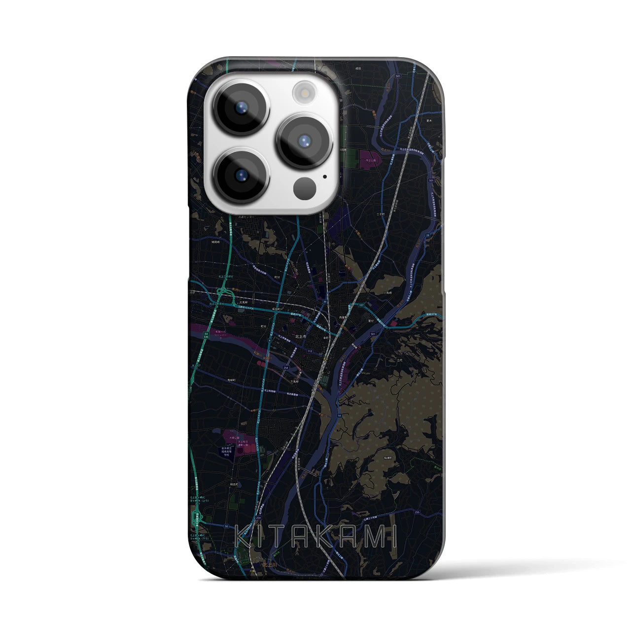 【北上】地図柄iPhoneケース（バックカバータイプ・ブラック）iPhone 14 Pro 用