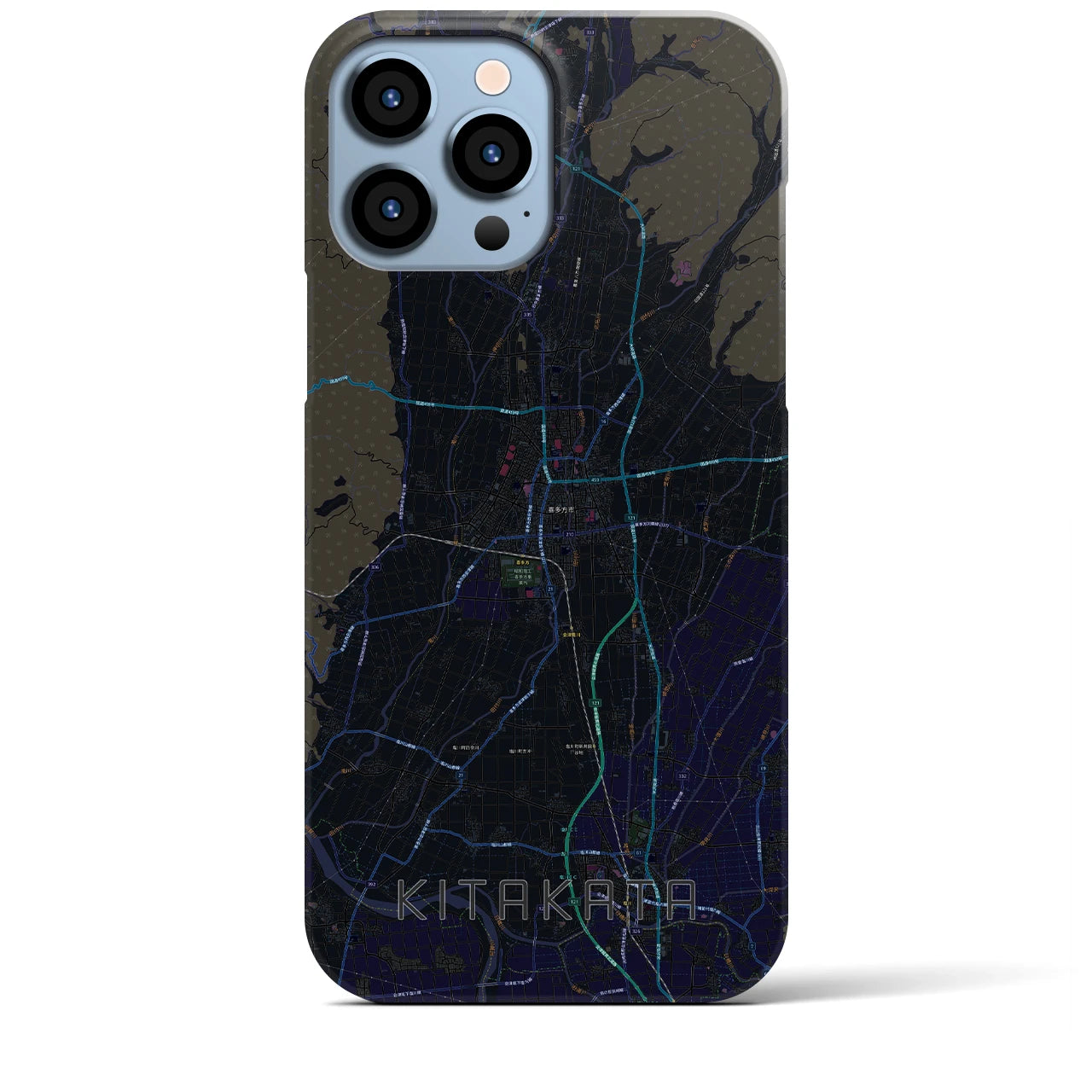 【喜多方】地図柄iPhoneケース（バックカバータイプ・ブラック）iPhone 13 Pro Max 用