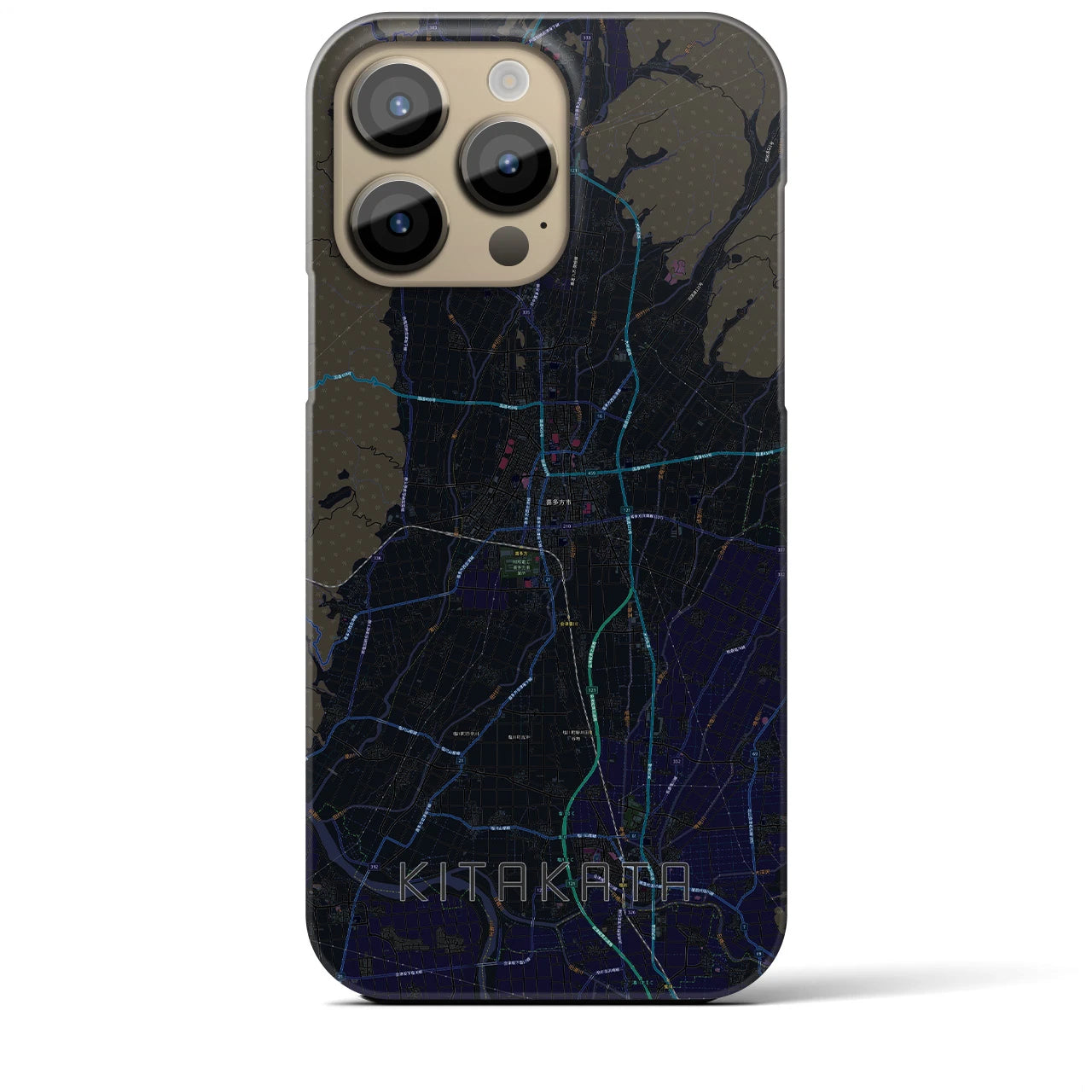 【喜多方】地図柄iPhoneケース（バックカバータイプ・ブラック）iPhone 14 Pro Max 用