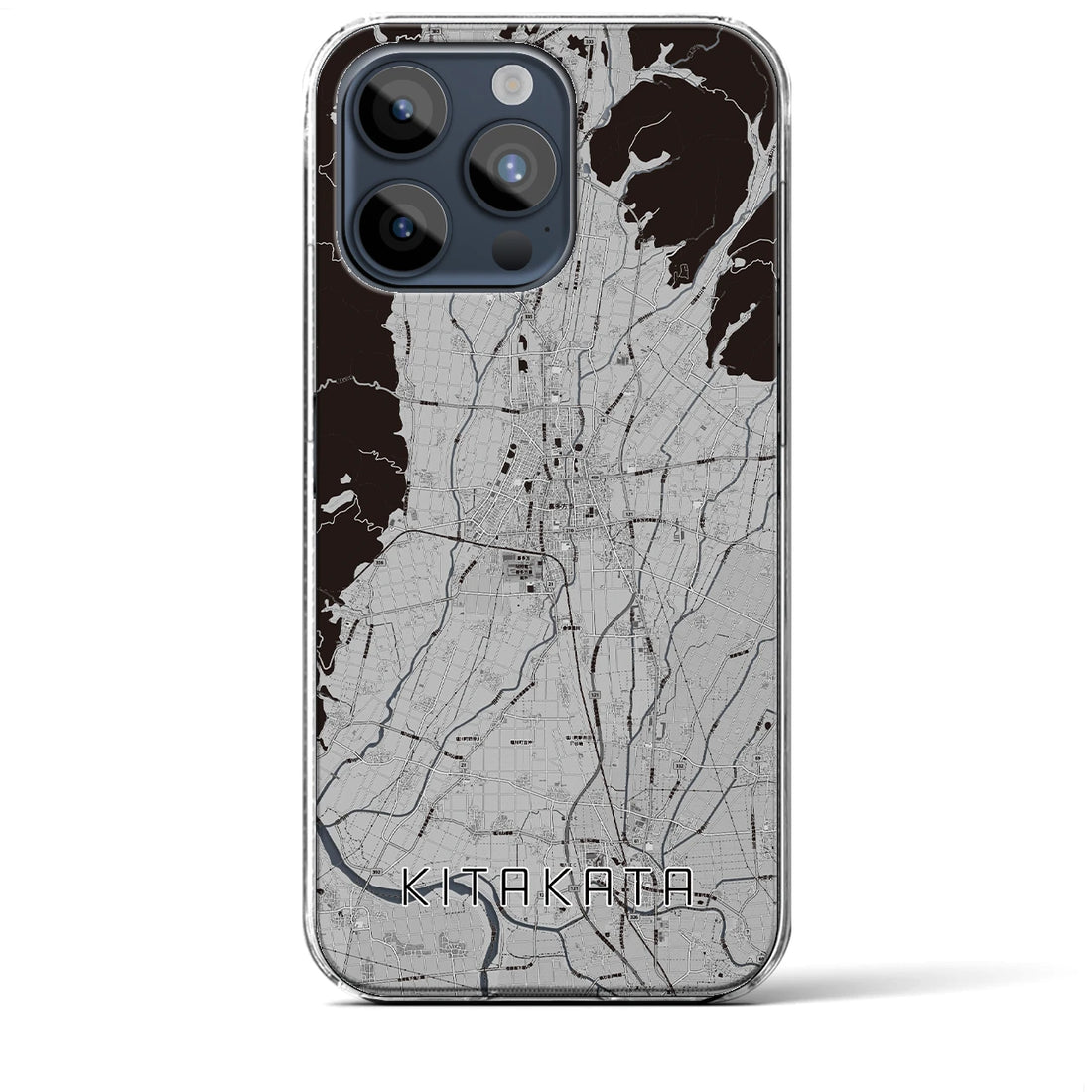 【喜多方】地図柄iPhoneケース（クリアタイプ・モノトーン）iPhone 15 Pro Max 用