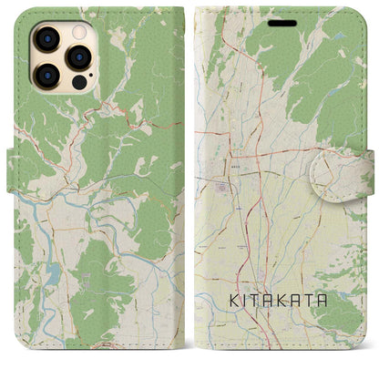 【喜多方】地図柄iPhoneケース（手帳両面タイプ・ナチュラル）iPhone 12 Pro Max 用