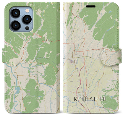 【喜多方】地図柄iPhoneケース（手帳両面タイプ・ナチュラル）iPhone 13 Pro Max 用