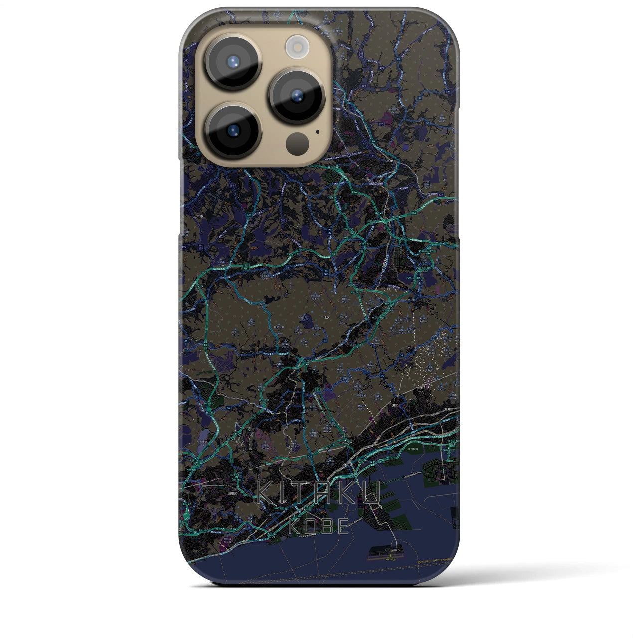 【北区（神戸市）】地図柄iPhoneケース（バックカバータイプ・ブラック）iPhone 14 Pro Max 用