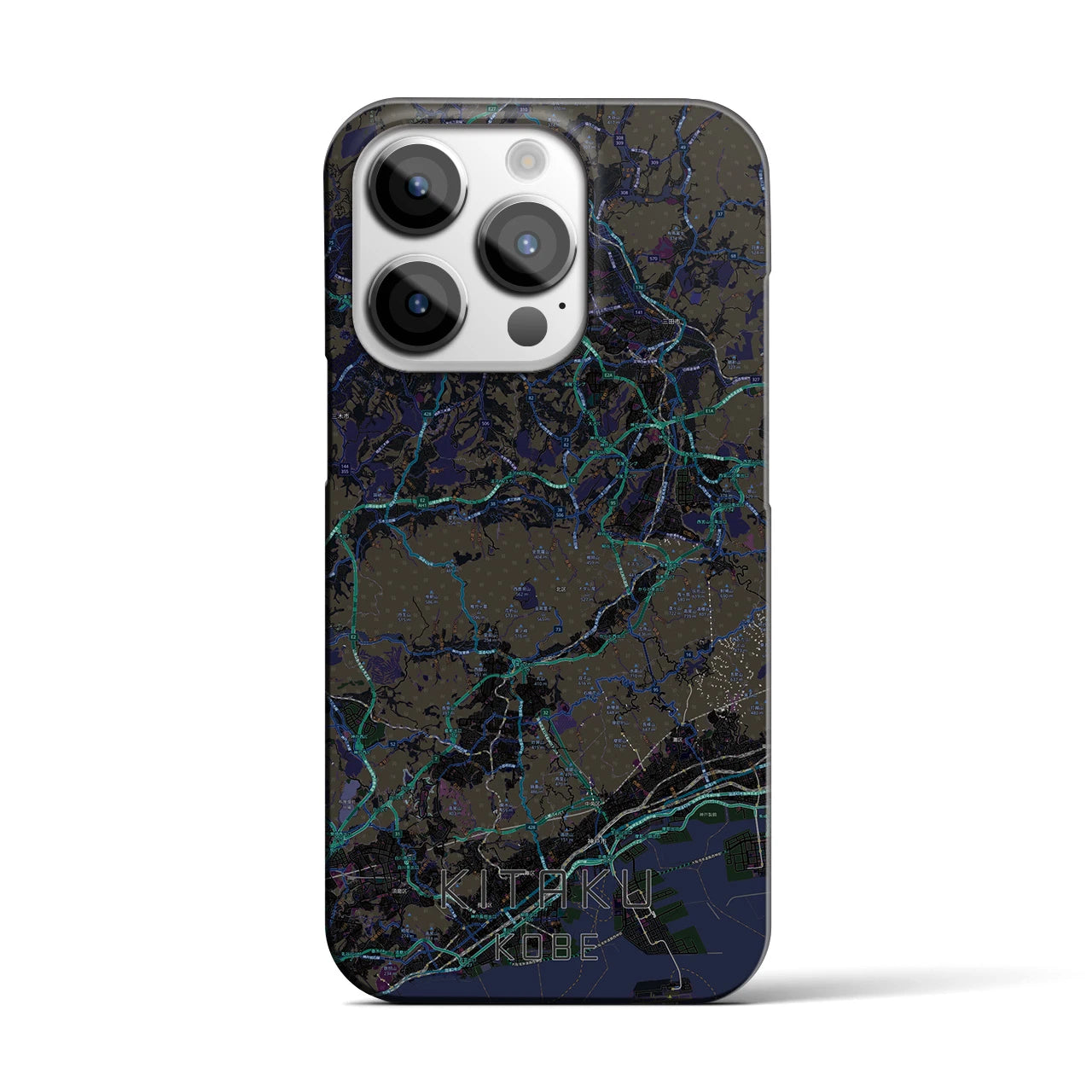 【北区（神戸市）】地図柄iPhoneケース（バックカバータイプ・ブラック）iPhone 14 Pro 用