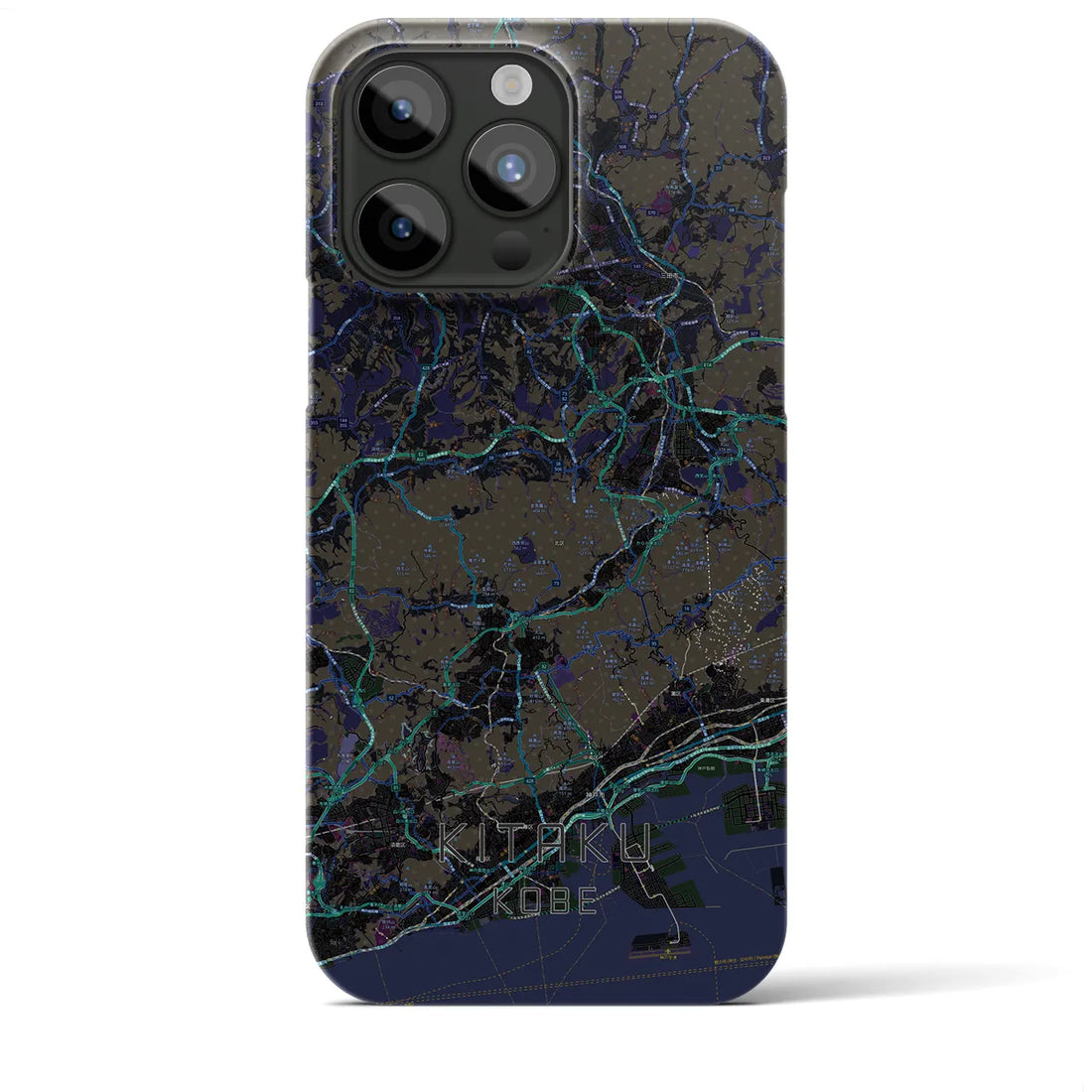 【北区（神戸市）】地図柄iPhoneケース（バックカバータイプ・ブラック）iPhone 15 Pro Max 用