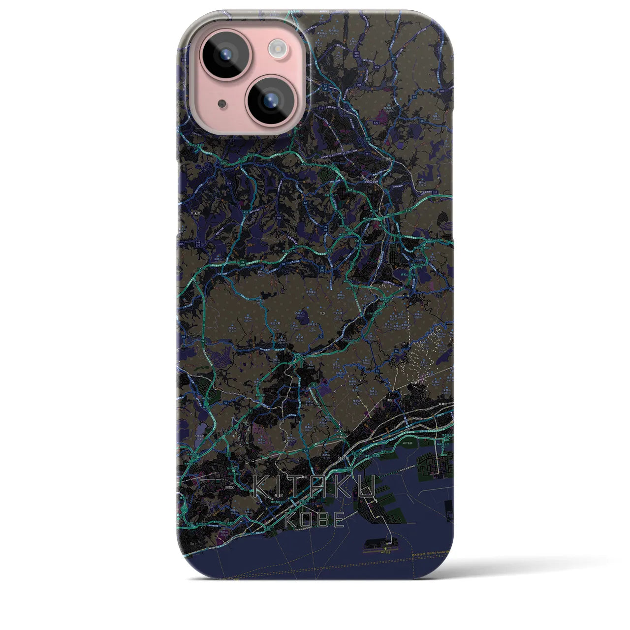 【北区（神戸市）】地図柄iPhoneケース（バックカバータイプ・ブラック）iPhone 15 Plus 用